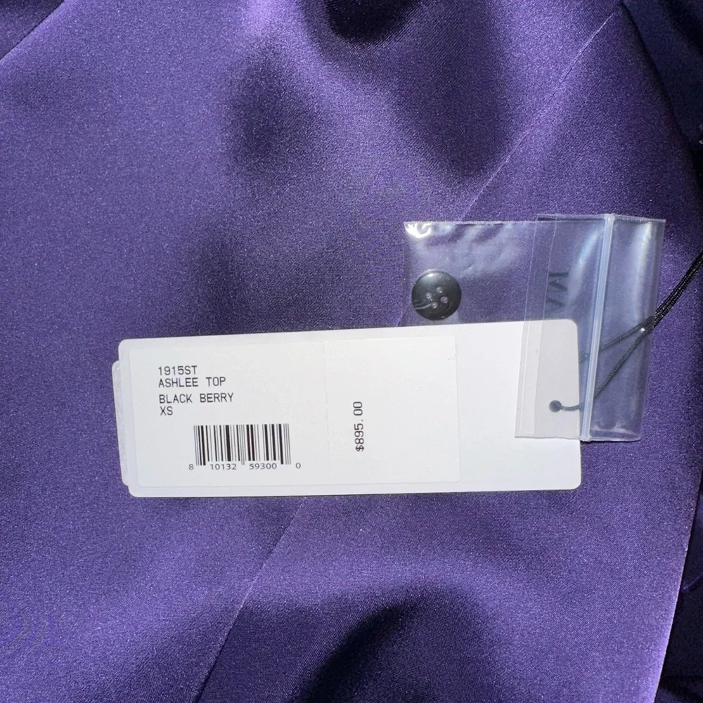 ADEAM Japan Intermix “Ashlee” purple cold shoulder pleated blouse top w ties XS - Picture 14 of 14